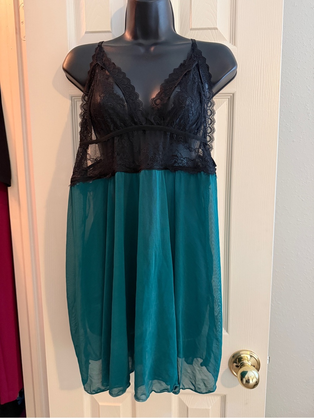 Black Lace & Green Babydoll Nightdress, 3X